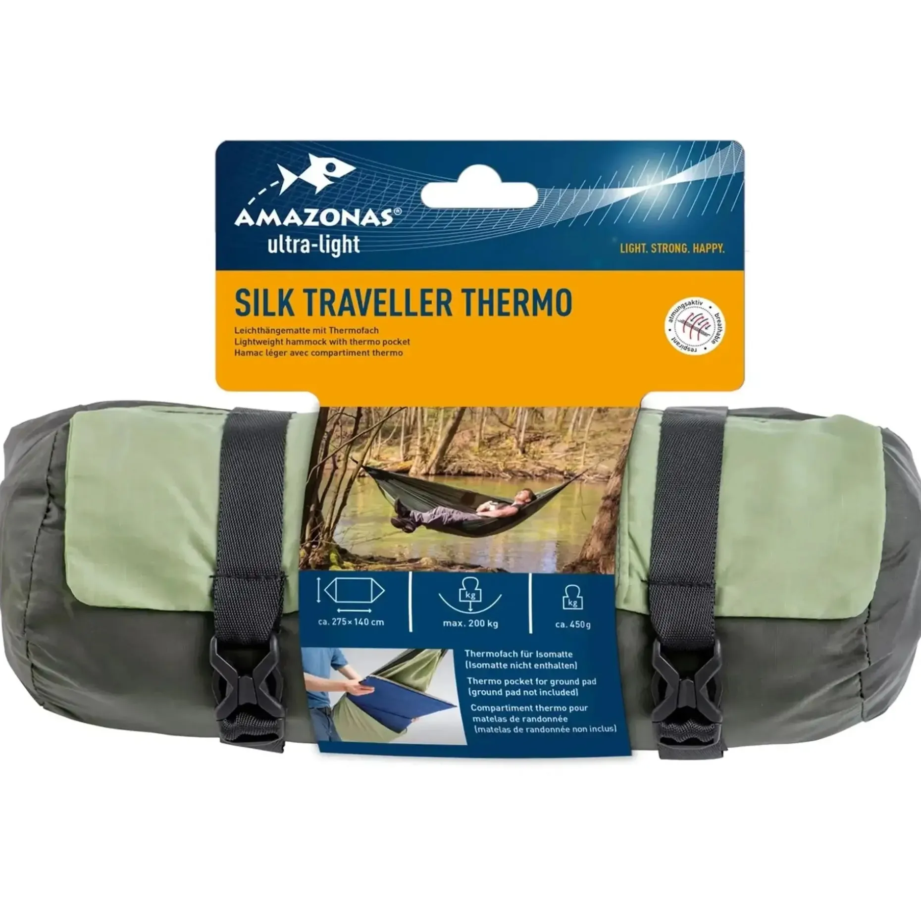 Amazonas - Hängematte Silk Traveller Thermo grün oliv