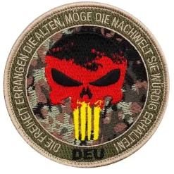 Café Viereck - Patch Punisher Skull mit Text rund tarn schwarz rot