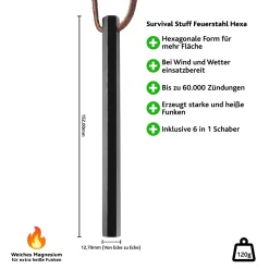 Survival Stuff - Feuerstahl HEXA groß schwarz
